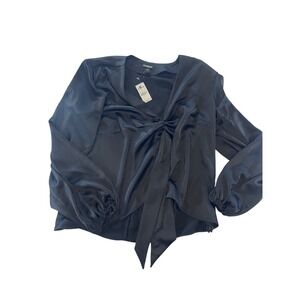 Express Women's Tie Front Long Sleeve Blouse Top Black Size‎ L New